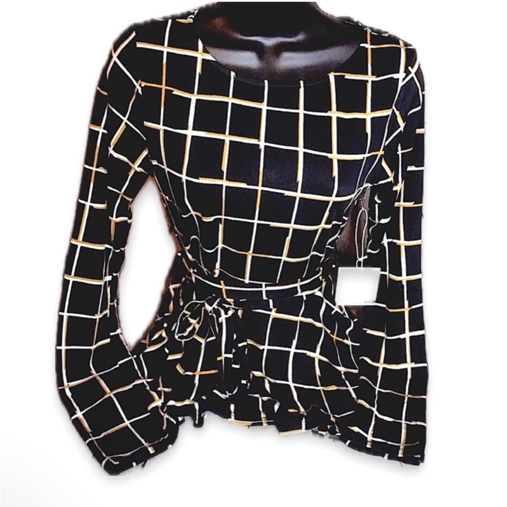 Long sleeved tie waist high low casual dress top size S